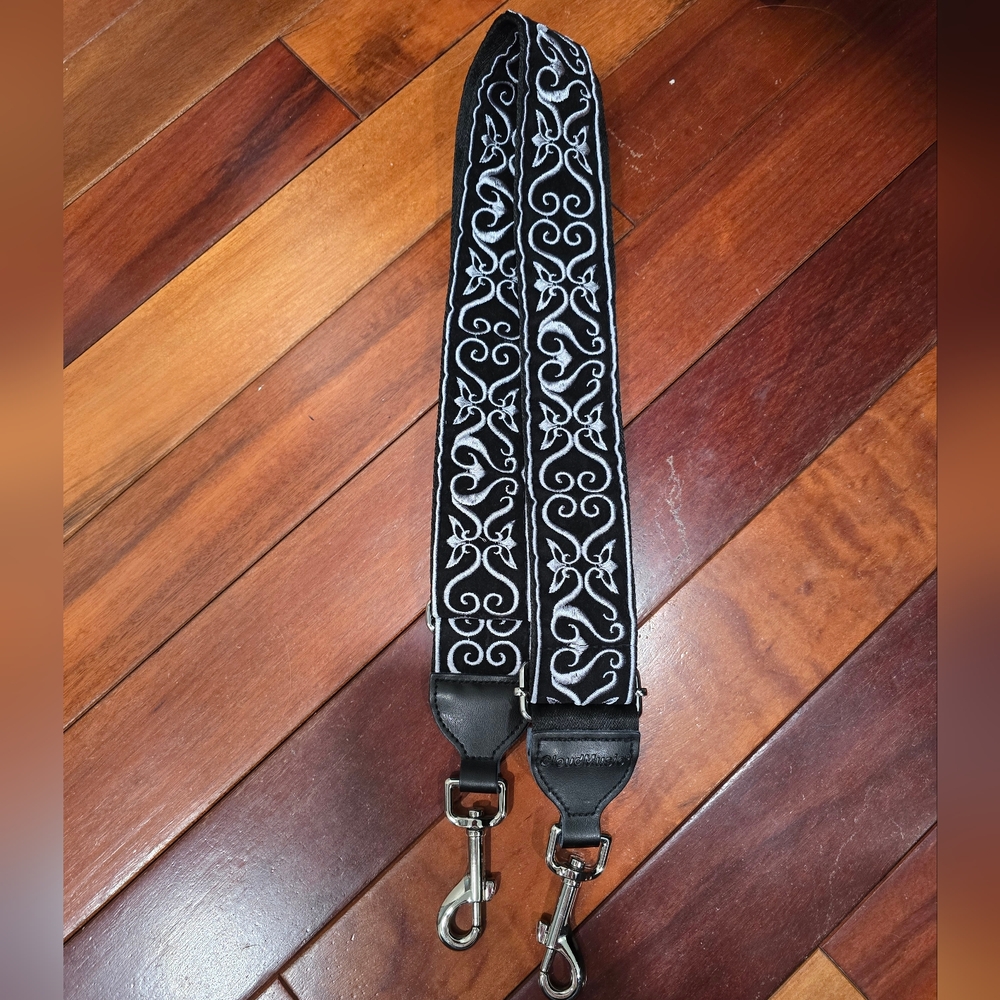 Black and Silver Crossbody Strap with Silver Hardware